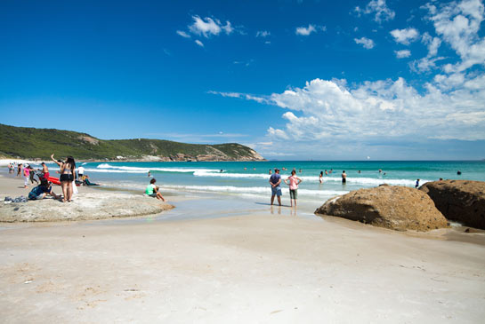 Squeaky Beach, Wilsons Promontory. People relaxing and playing at the beach.