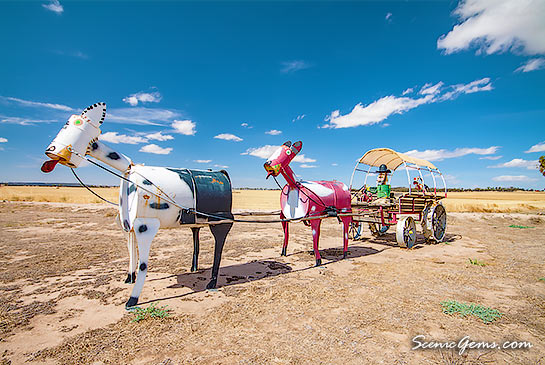 Tin horse and wagon, photo taken along the Tin Horse Highway, near Kulin, outback Western Australia