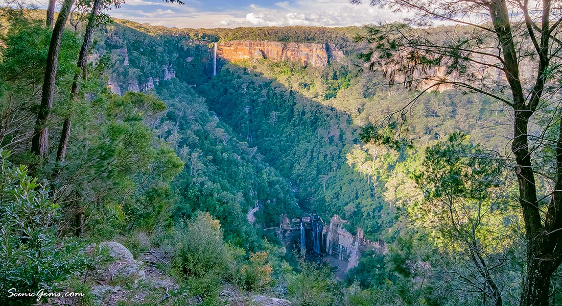 Fitzroy Falls and Lady Hordern Falls, as seen from Starkeys Lookout. Fitzroy Falls, NSW, Australia