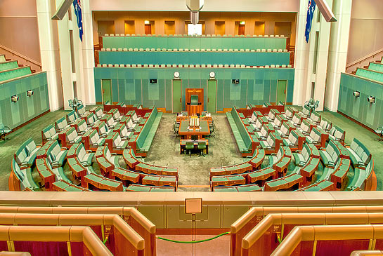 Lower house in the House of Representatives, Parliament House, Canberra, ACT, Australia