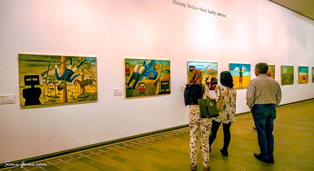 The Ned Kelly Series on display at the National Gallery of Australia, Canberra, ACT, Australia