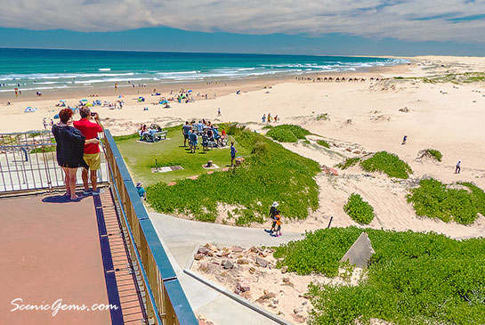 Lookout overlooking Birubi Beach, extending down Stockton Beach. New South Wales, Australia