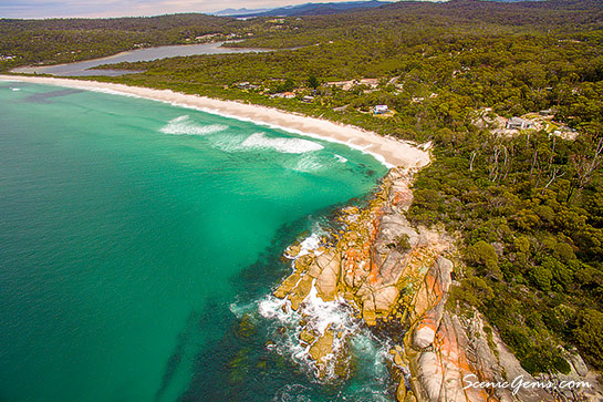 Aerial view of Binalong Bay, Bay of Fires, Tasmania, Australia